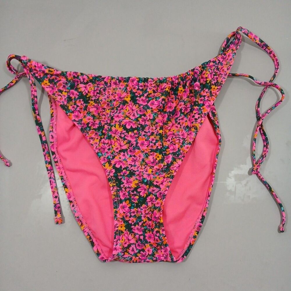 Wild Fable Highwaisted String Bikini Bottom Pink Tie M Bathing Suit Swim